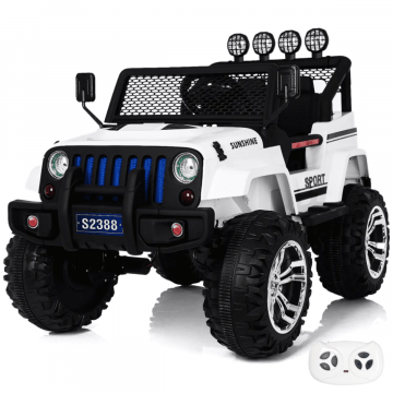 Jeep 4x4 pour enfant Monster blanc roues volant accélérateur vue de côté