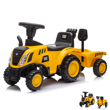 Trotteur Voiture Tracteur CAT avec Remorque - Jaune